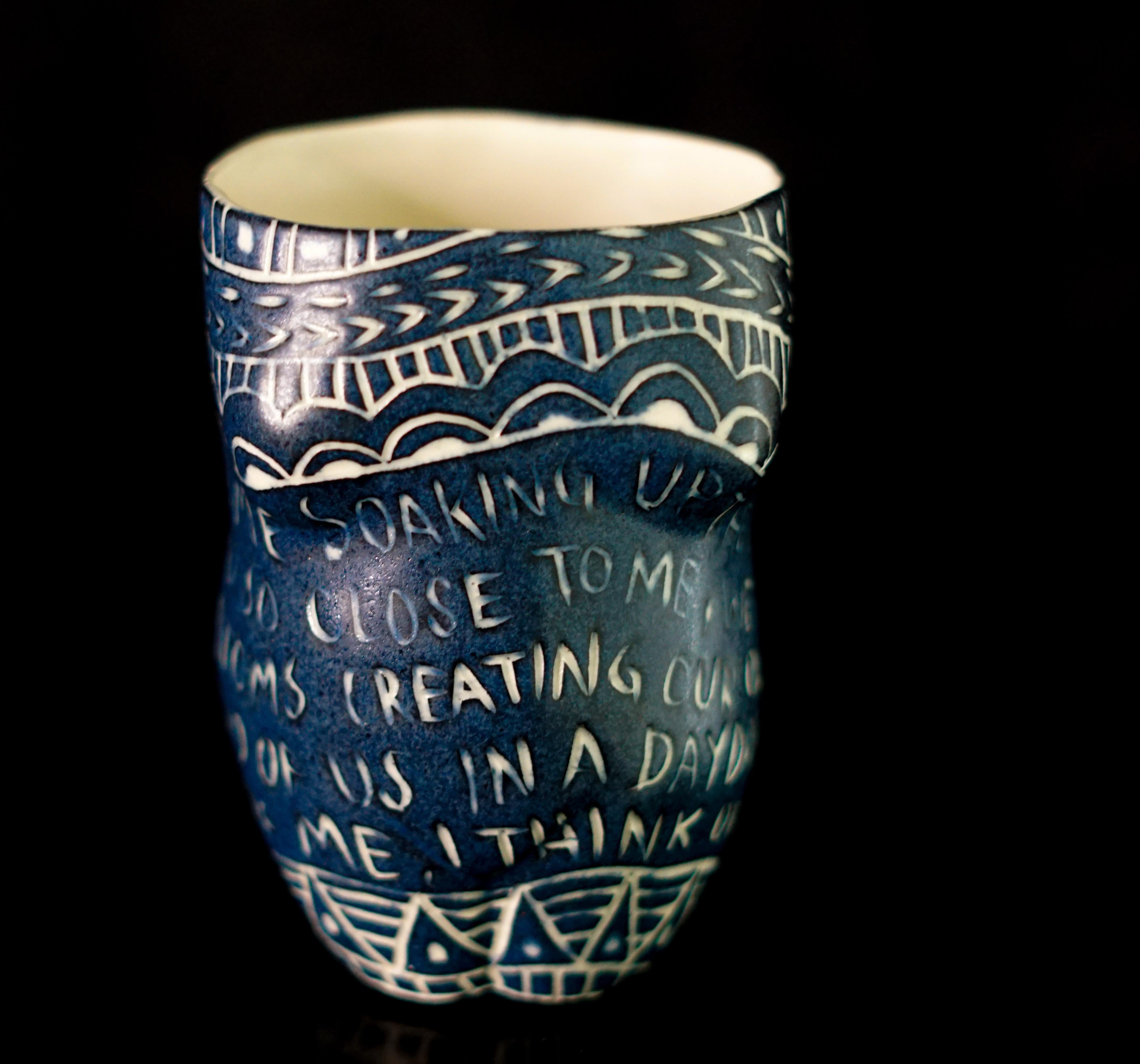 Me soaking up the light and The weight of your head. Diptych Porcelain cup - Sculpture by Alex Hodge