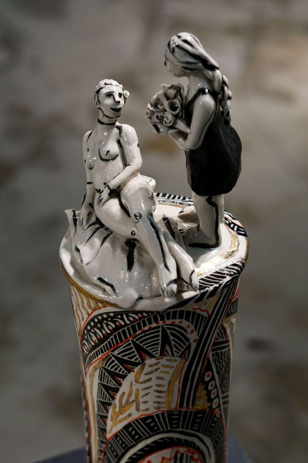 Olympia.Porcelain Sculpture with hand-painted details - Gold Figurative Sculpture by Alex Hodge