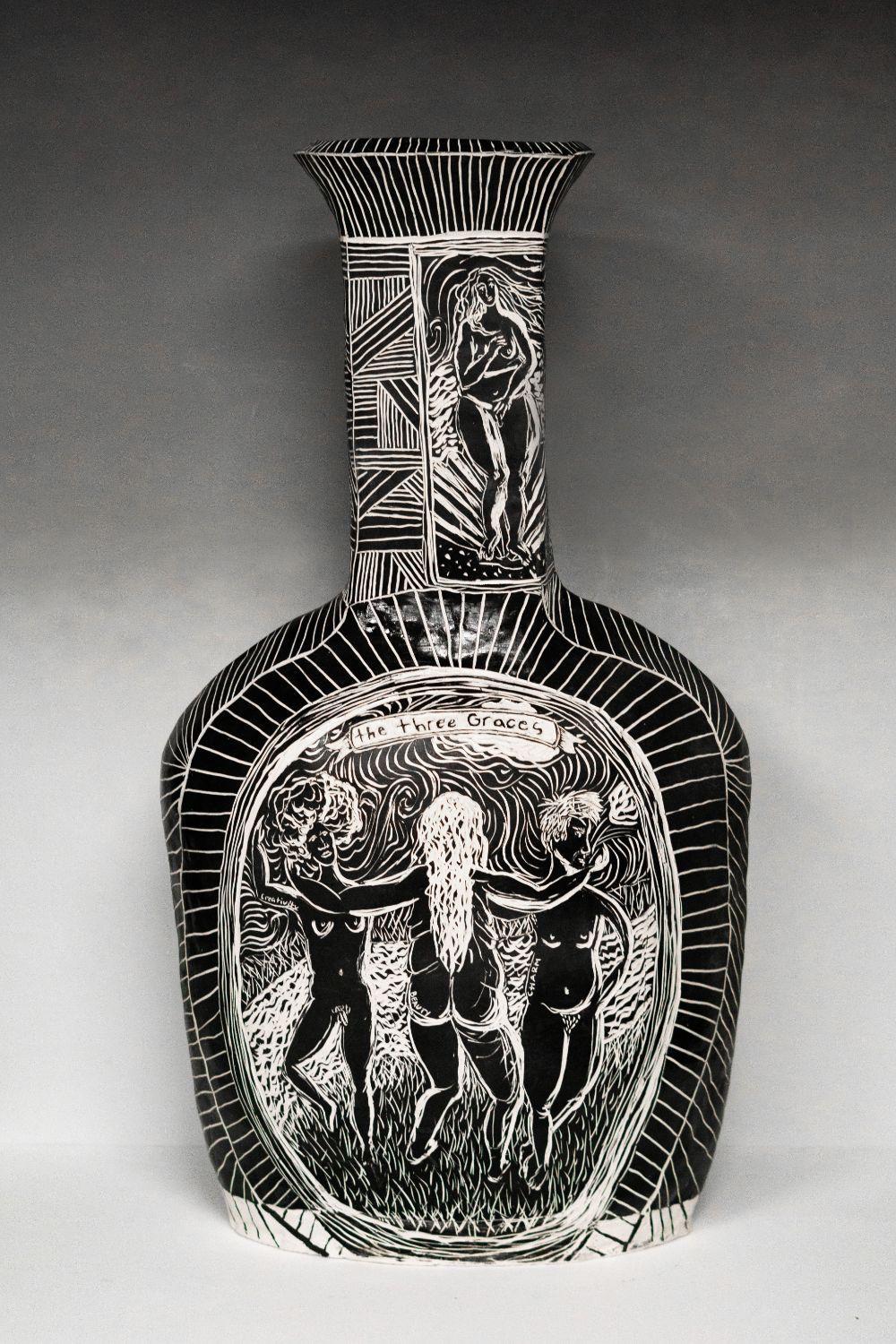 Reimagining the Divine as You. Large Carved Porcelain Vase - Sculpture by Alex Hodge