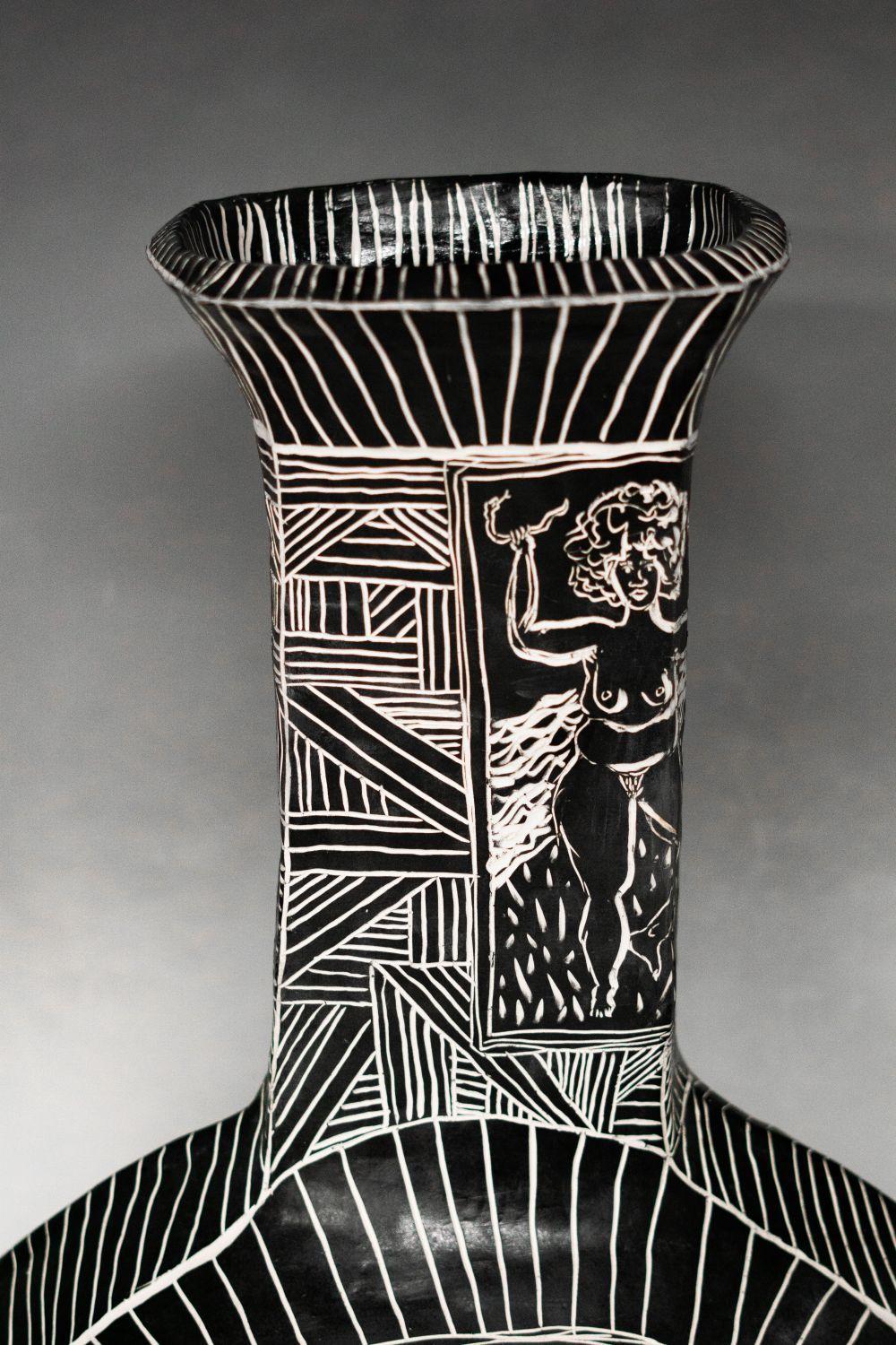 Reimagining the Divine as You. Large Carved Porcelain Vase For Sale 4
