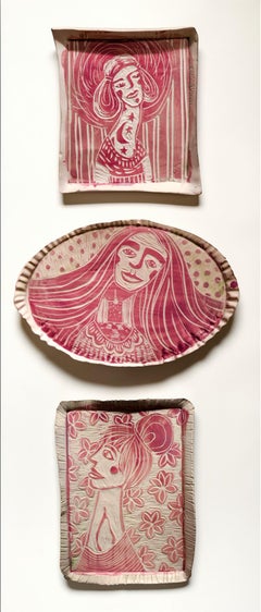 Set von 3 Poetischen Porzellantellern. Wand-Skulpturen