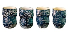 Set of 4 Handmade Porcelain Cups with Sgraffito Detailing