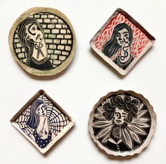 Set di 4 sculture da parete in porcellana