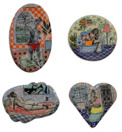 Conjunto de 4 esculturas de pared. De la serie A puerta cerrada