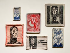 Set of 6 Poetic Porcelain Plates. Wall Sculptures