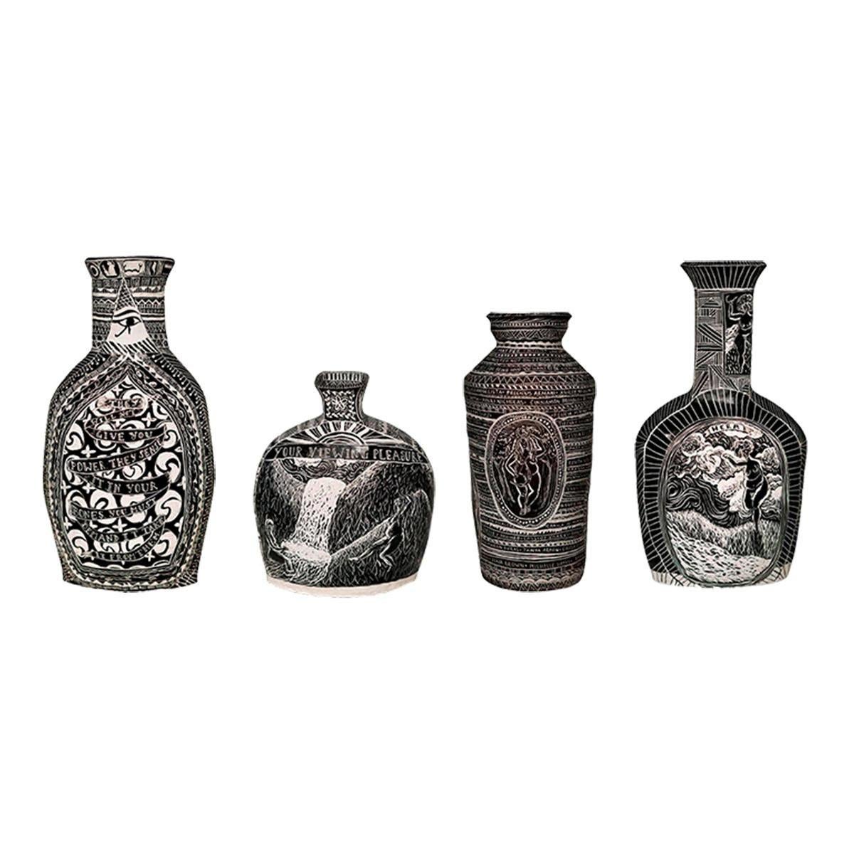 Set of Four Large. Carved Porcelain Vases - Sculpture by Alex Hodge