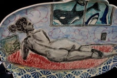 Sharks in the Water, handgefertigte Skulpturplatte mit Sgraffito