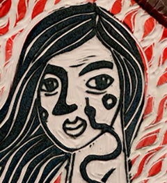 Snake Got Your Tongue Portrait. Sculpture murale en porcelaine sculptée