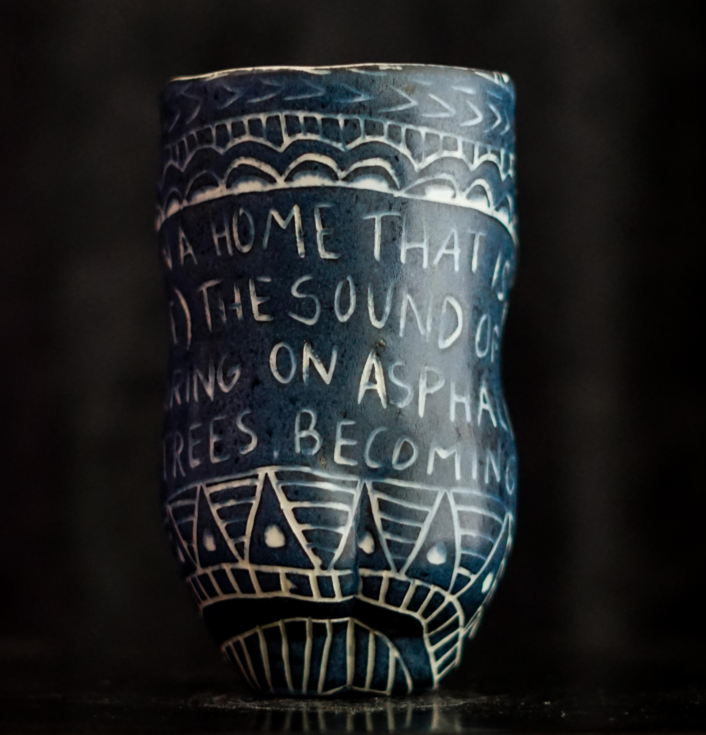 “So I Lay Here...” Porcelain cup with sgraffito detailing - Modern Sculpture by Alex Hodge