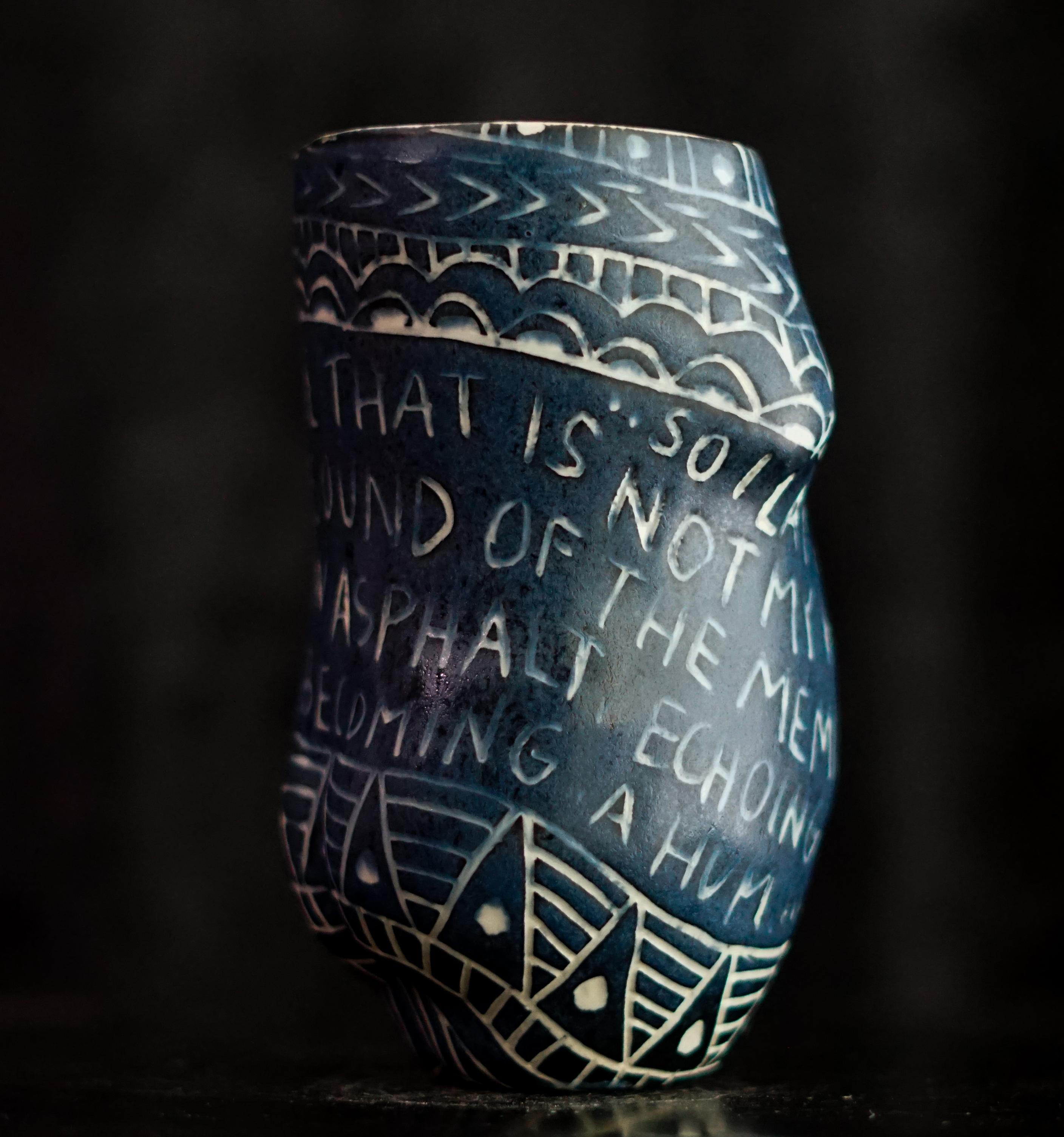 “So I Lay Here...” Porcelain cup with sgraffito detailing For Sale 1