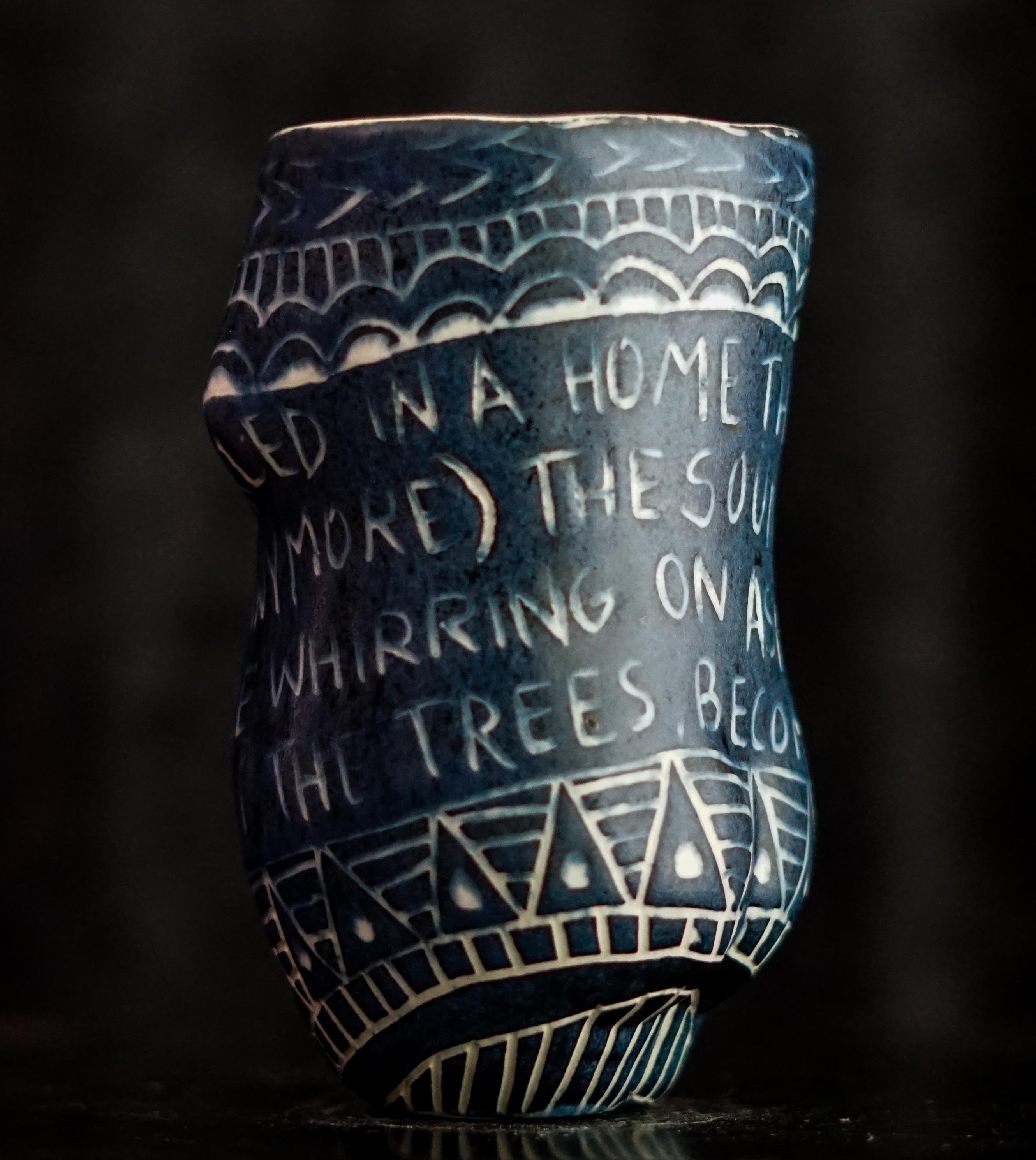 “So I Lay Here...” Porcelain cup with sgraffito detailing For Sale 2