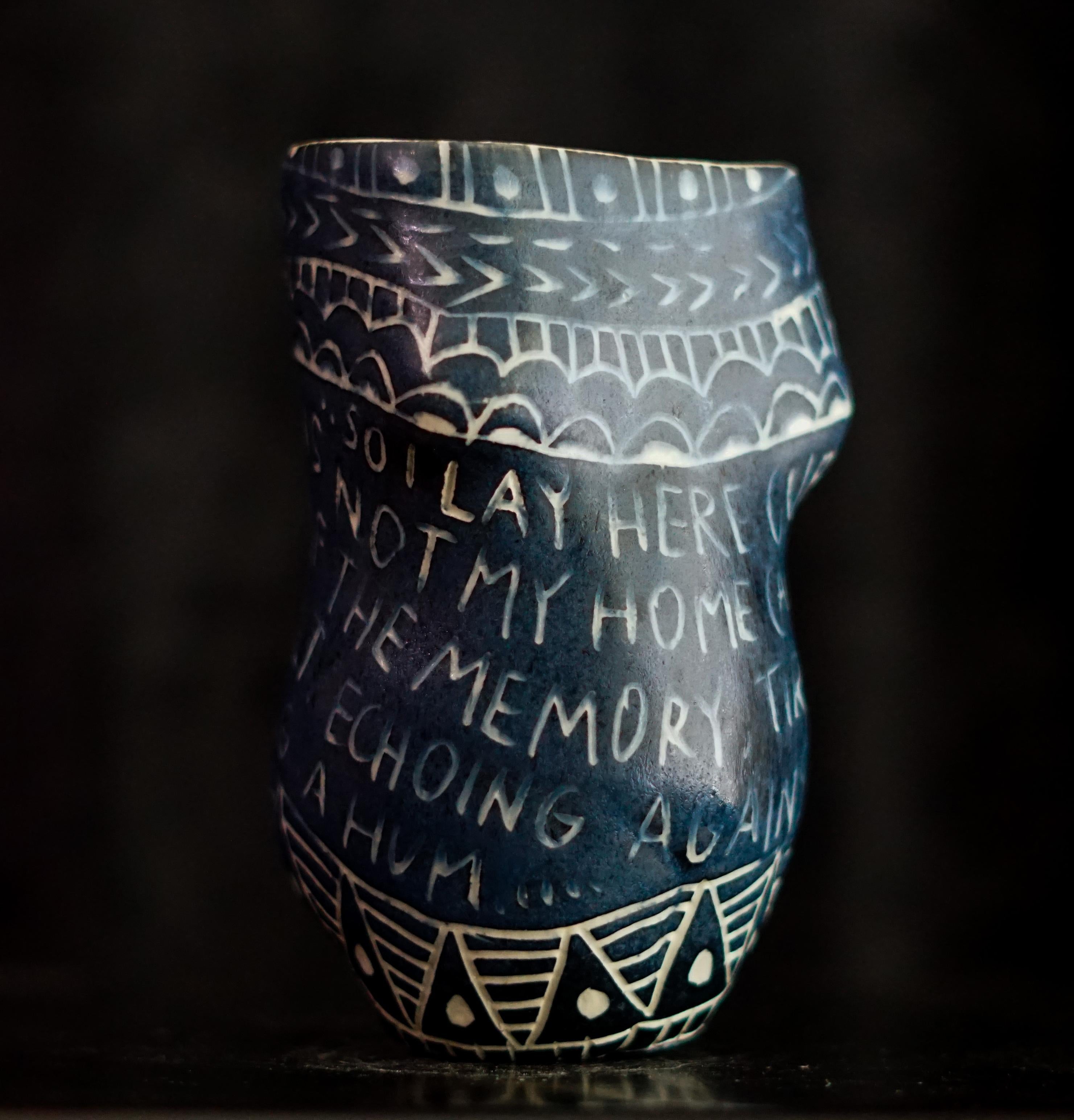 “So I Lay Here...” Porcelain cup with sgraffito detailing For Sale 3