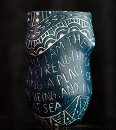 “Some Days I am the Lighthouse...” Porcelain cup with sgraffito detailing