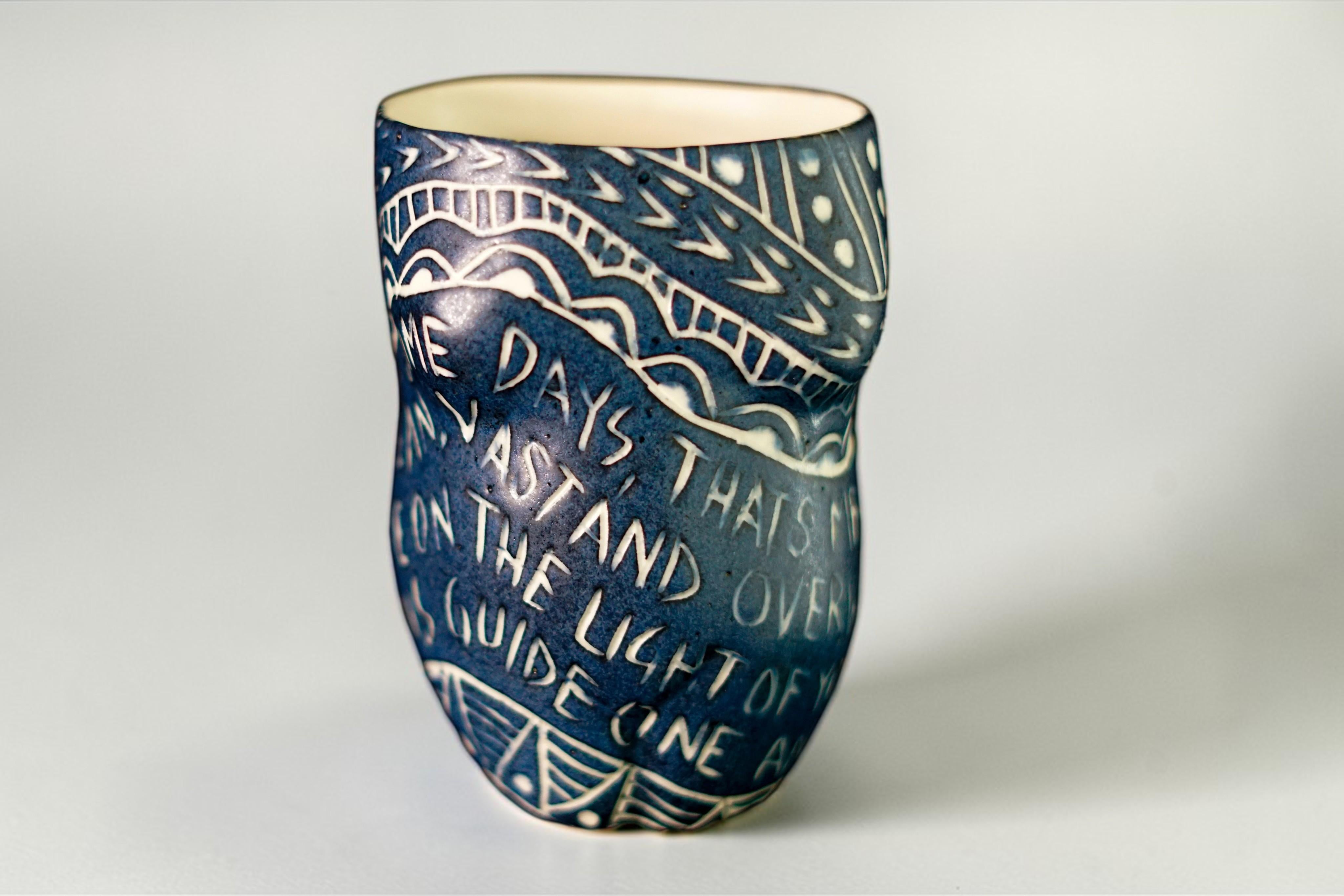 Some Days That’s Me Porcelain Cup with Sgraffito Detailing, Unique
