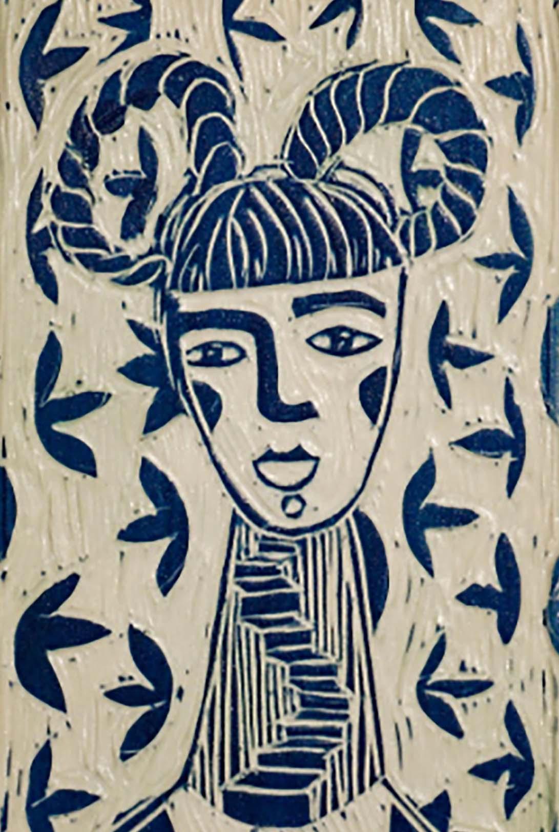 Retrato de la chica de Stairway to Nowhere. Escultura mural de porcelana tallada - Sculpture de Alex Hodge
