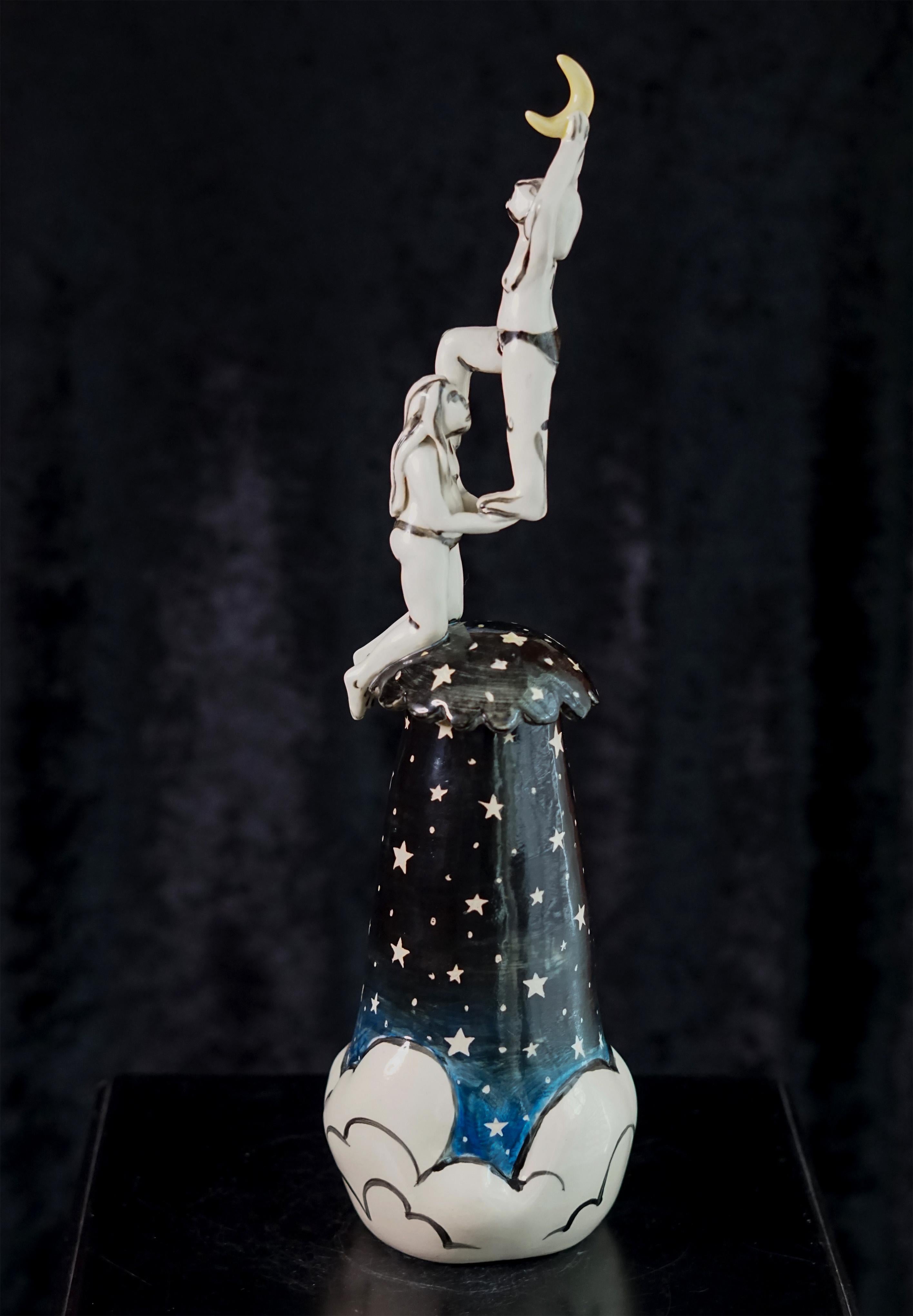 Alex Hodge Nude Sculpture - The Night We Hung the Moon,  Handbuilt porcelain sculpture