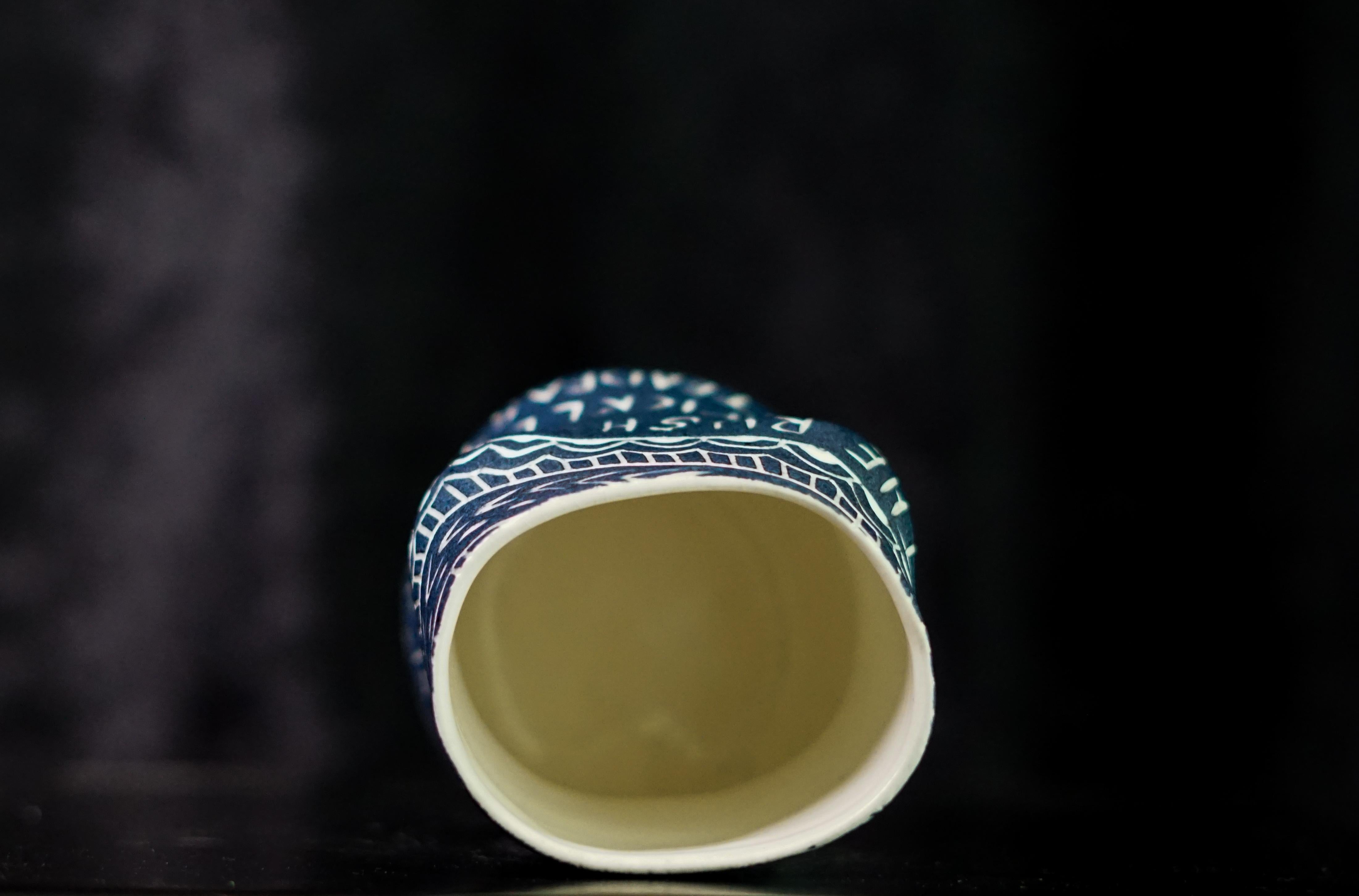 “The Rush of Love..” Porcelain cup with sgraffito detailing by the artist For Sale 2