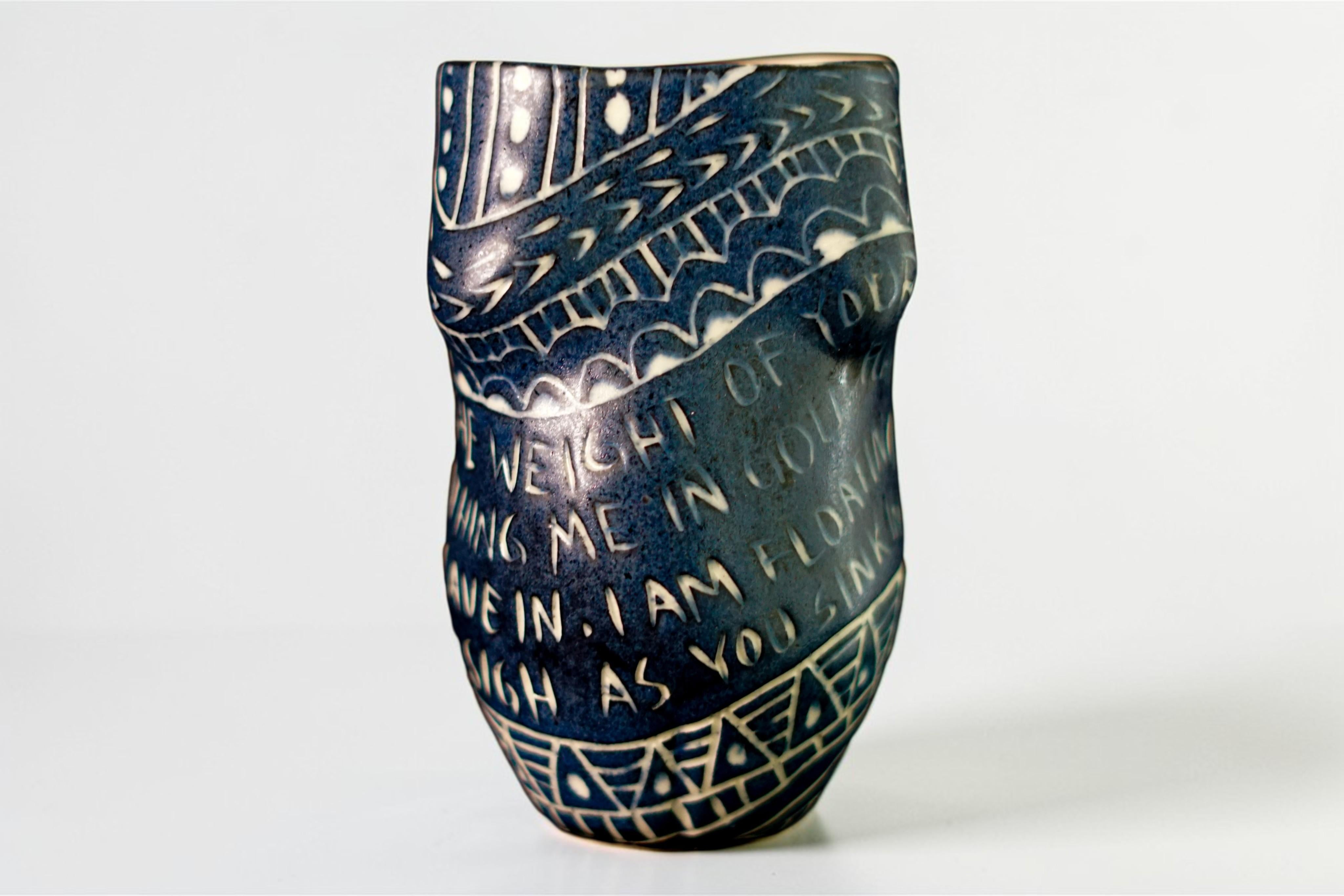 Alex Hodge Nude Sculpture - The Weight of Your Head Porcelain Cup, Sgraffito Detailing, Unique