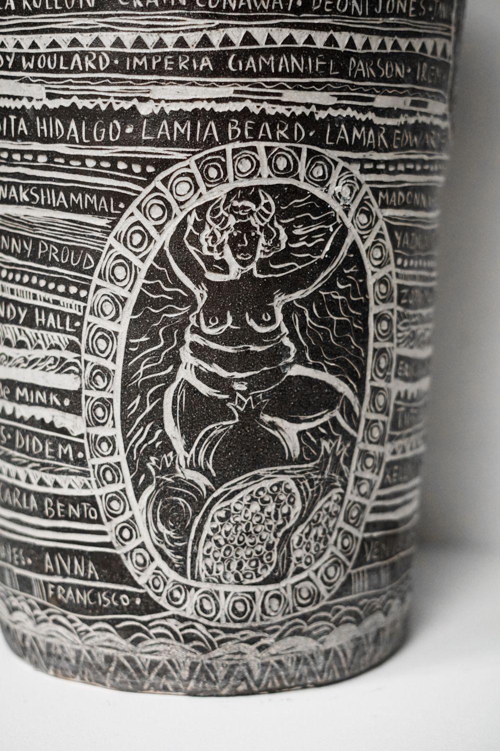 Tribute to Astarte and Her Spirit of Tenacity. Large Carved Porcelain Vase For Sale 6