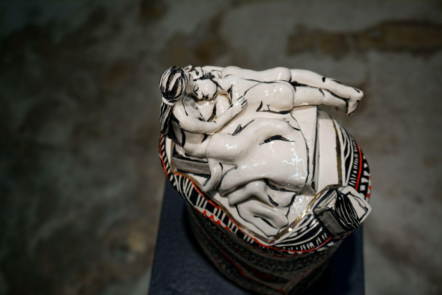 Two sculptures. The In Light of Her Series. Porcelain, with hand-painted details - Gold Figurative Sculpture by Alex Hodge
