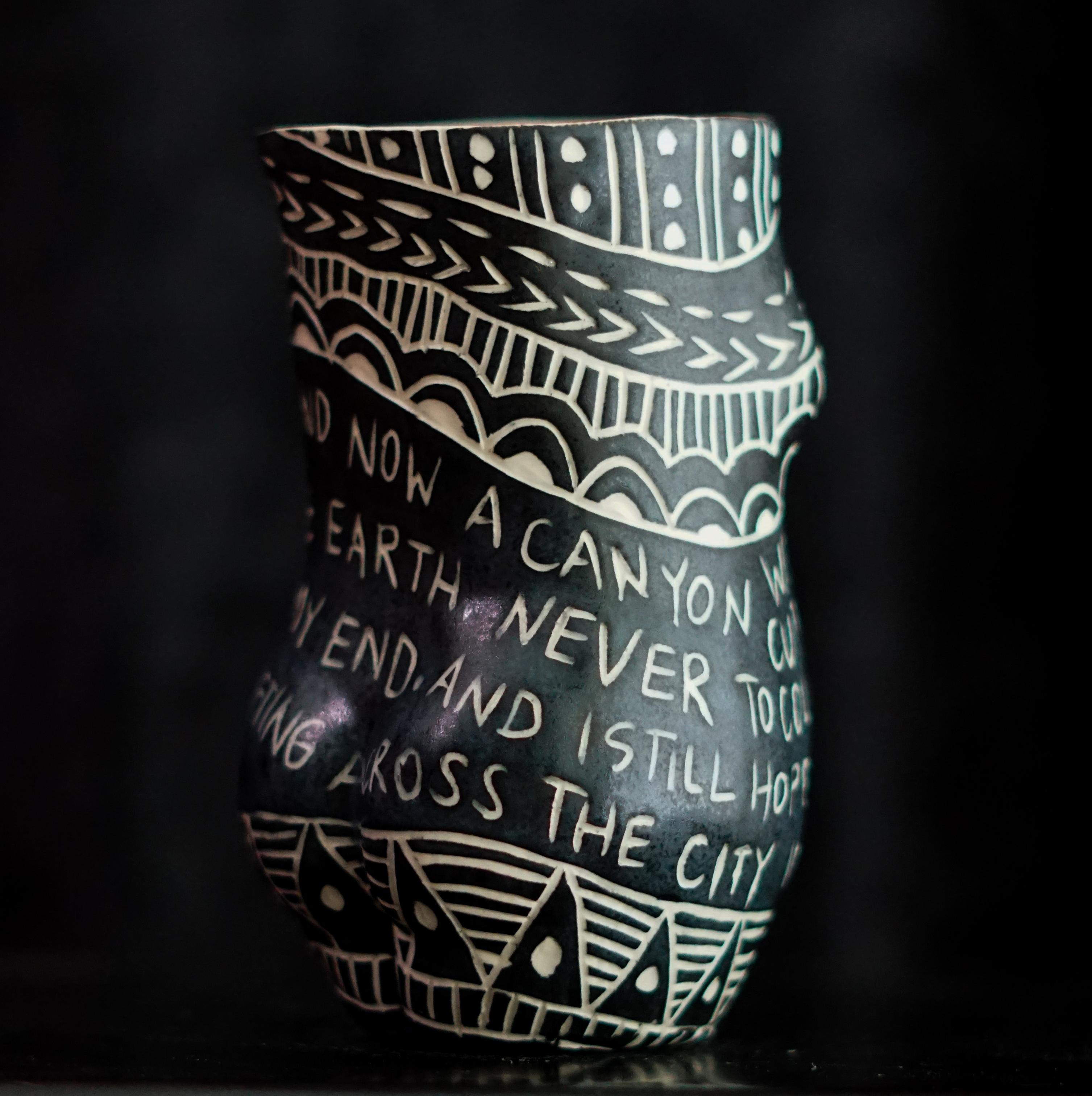 “We had been Mountains...” Porcelain cup with sgraffito detailing For Sale 1