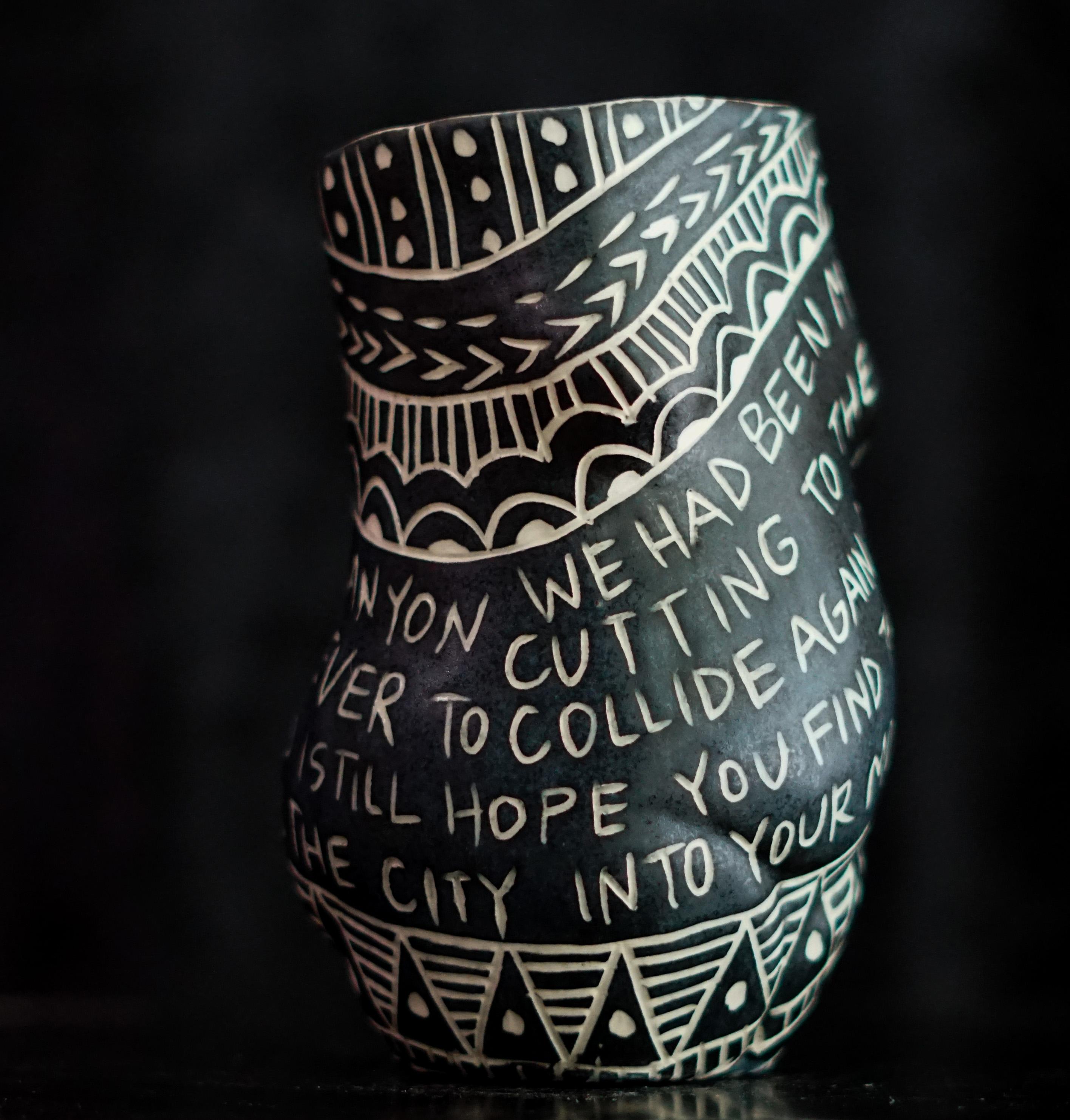 “We had been Mountains...” Porcelain cup with sgraffito detailing For Sale 2