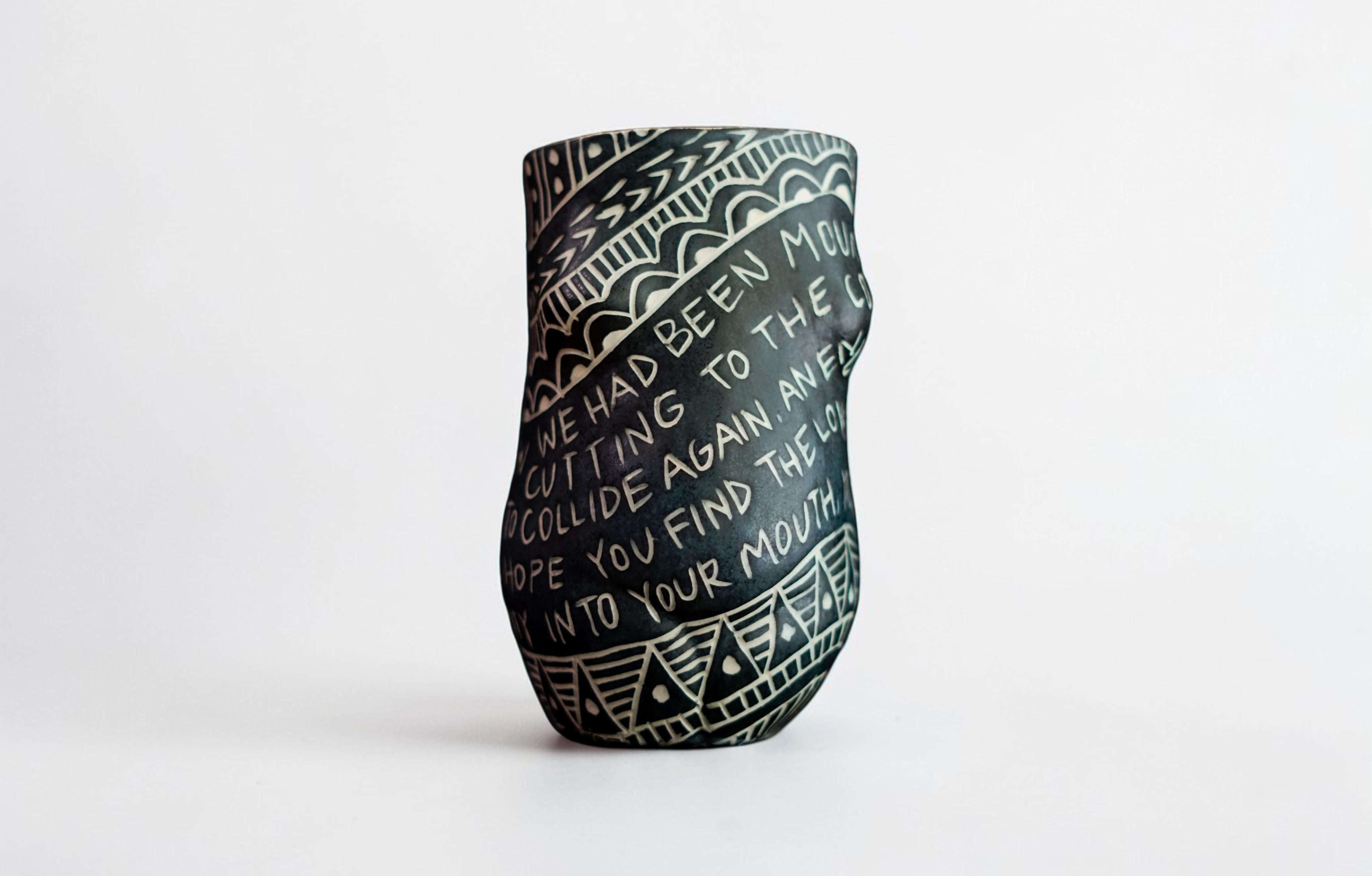 “We had been Mountains...” Porcelain cup with sgraffito detailing