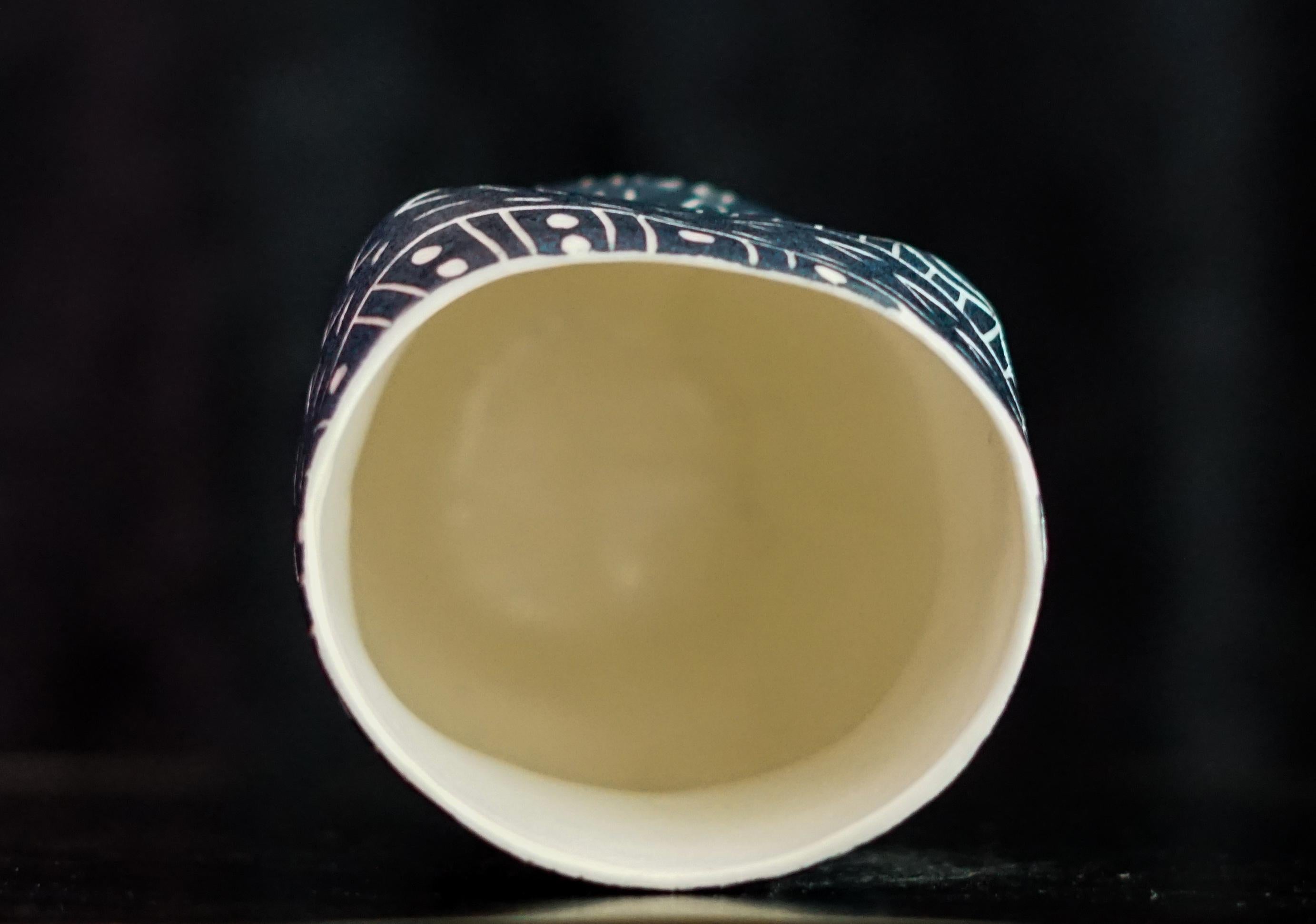 “Why Do You Insist on Shattering...” Porcelain cup with sgraffito detailing For Sale 2