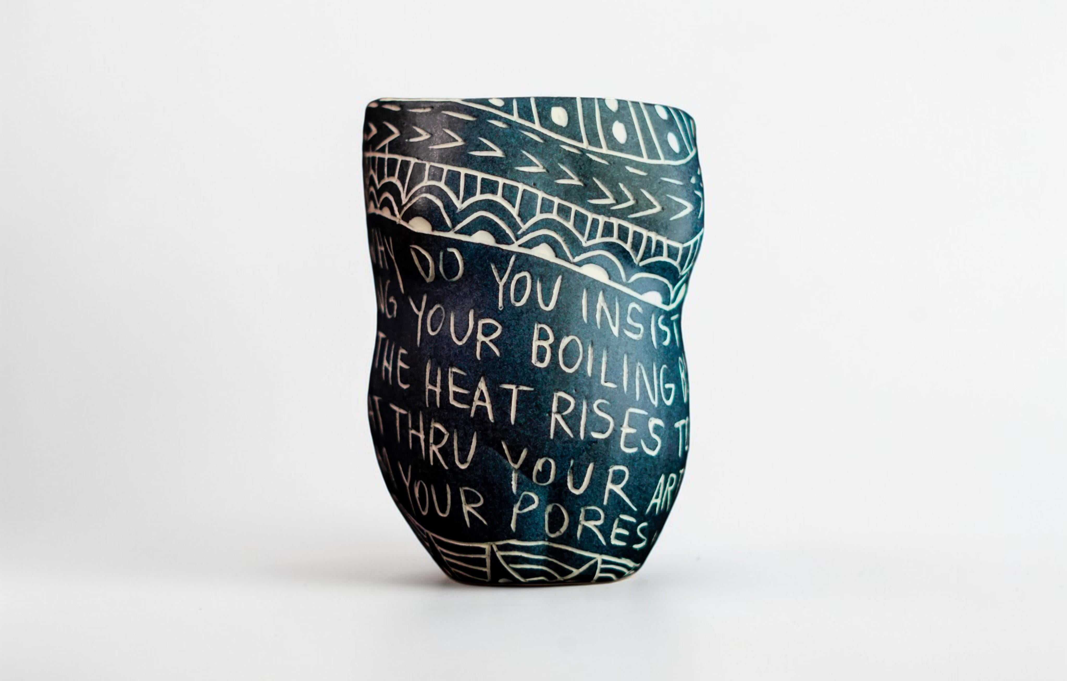 “Why Do You Insist on Shattering...” Porcelain cup with sgraffito detailing