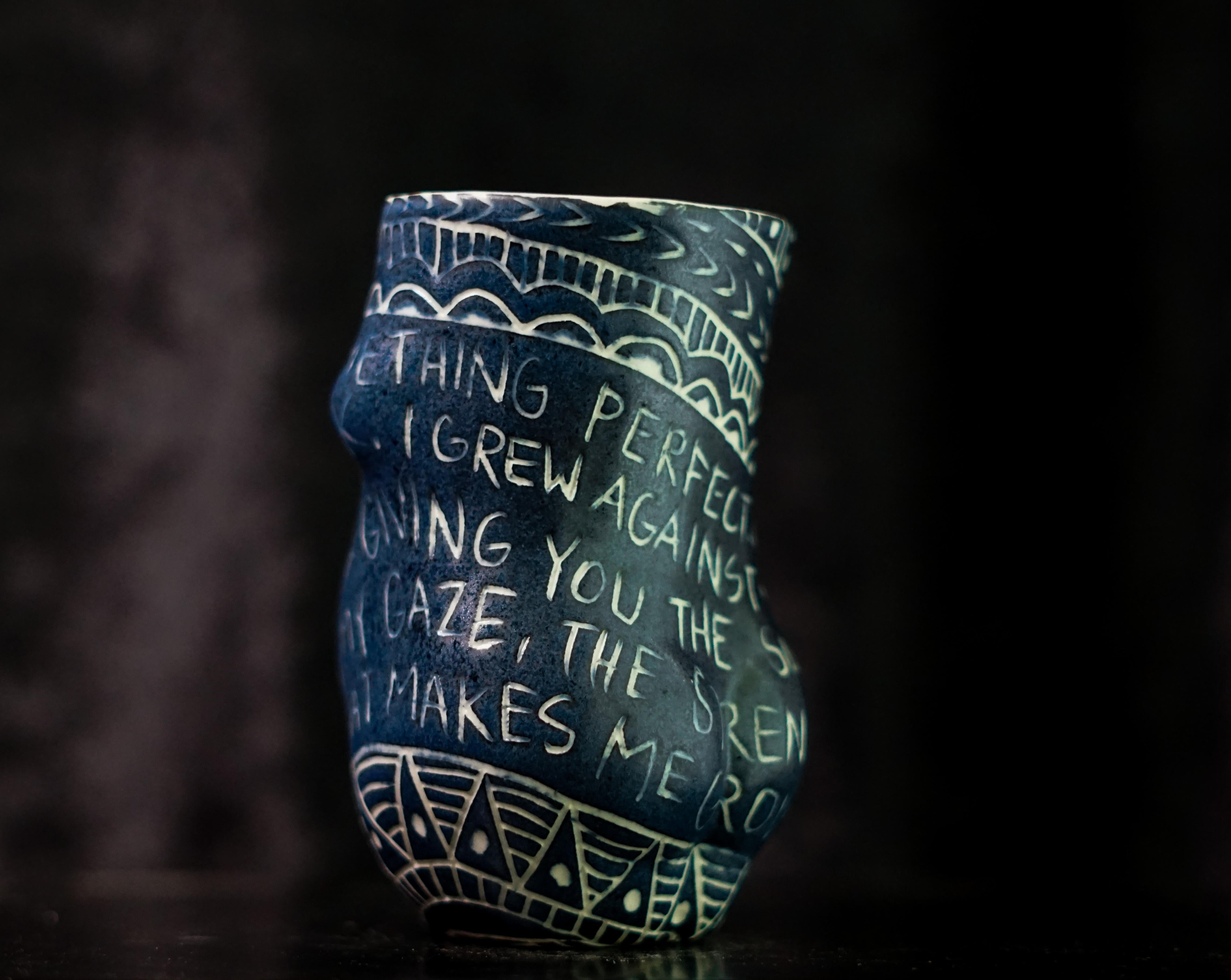 “You Wanted Something...” Porcelain cup with sgraffito detailing by the artist For Sale 1