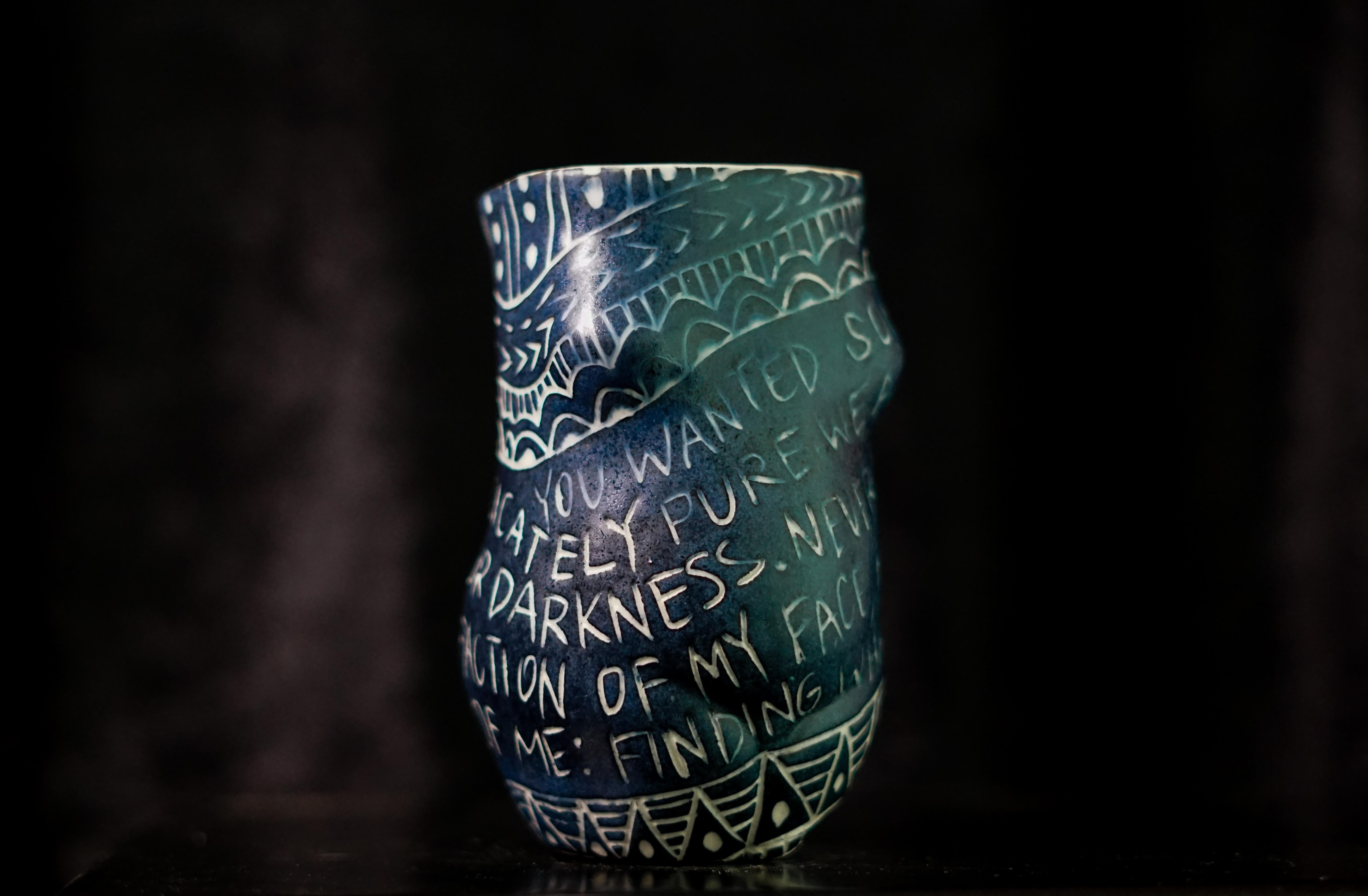 “You Wanted Something...” Porcelain cup with sgraffito detailing by the artist For Sale 2