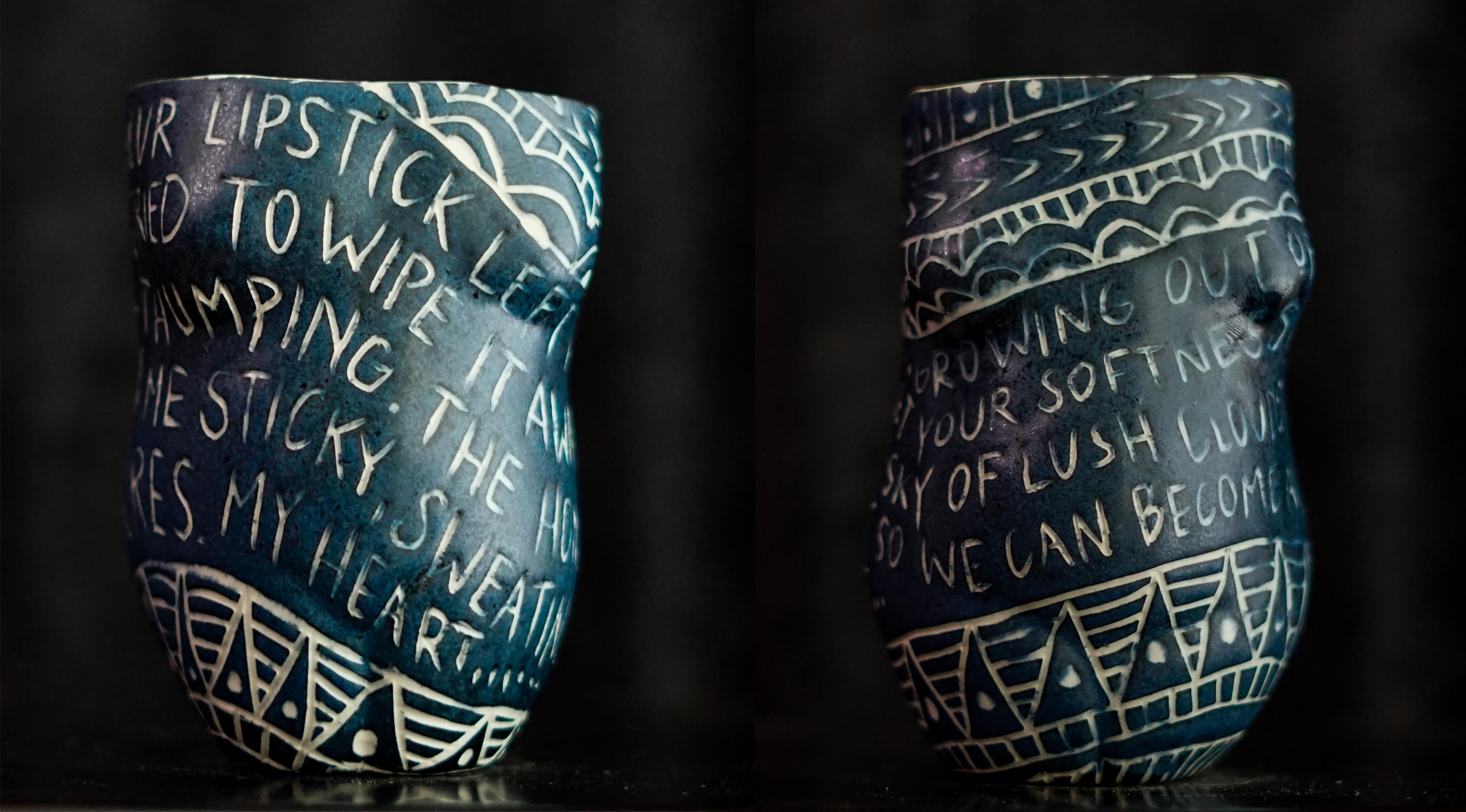 Dein Lippenstift hinterließ einen blauen Fleck und wuchs aus meinem Brustkorb heraus. Porzellantasse