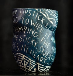 “Your Lipstick Left a Bruise..” Porcelain cup with sgraffito detailing