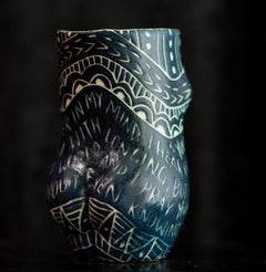 “Your Name Plays...” Porcelain cup with sgraffito detailing