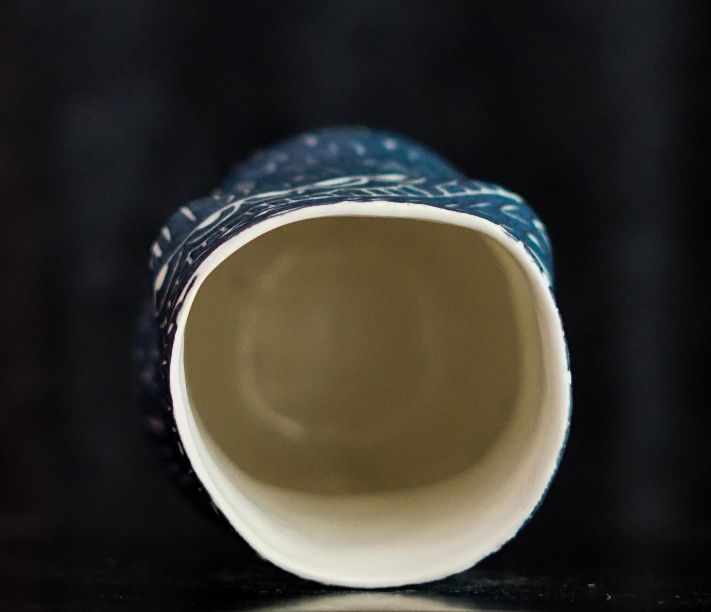 “Your Name Plays...” Porcelain cup with sgraffito detailing For Sale 3