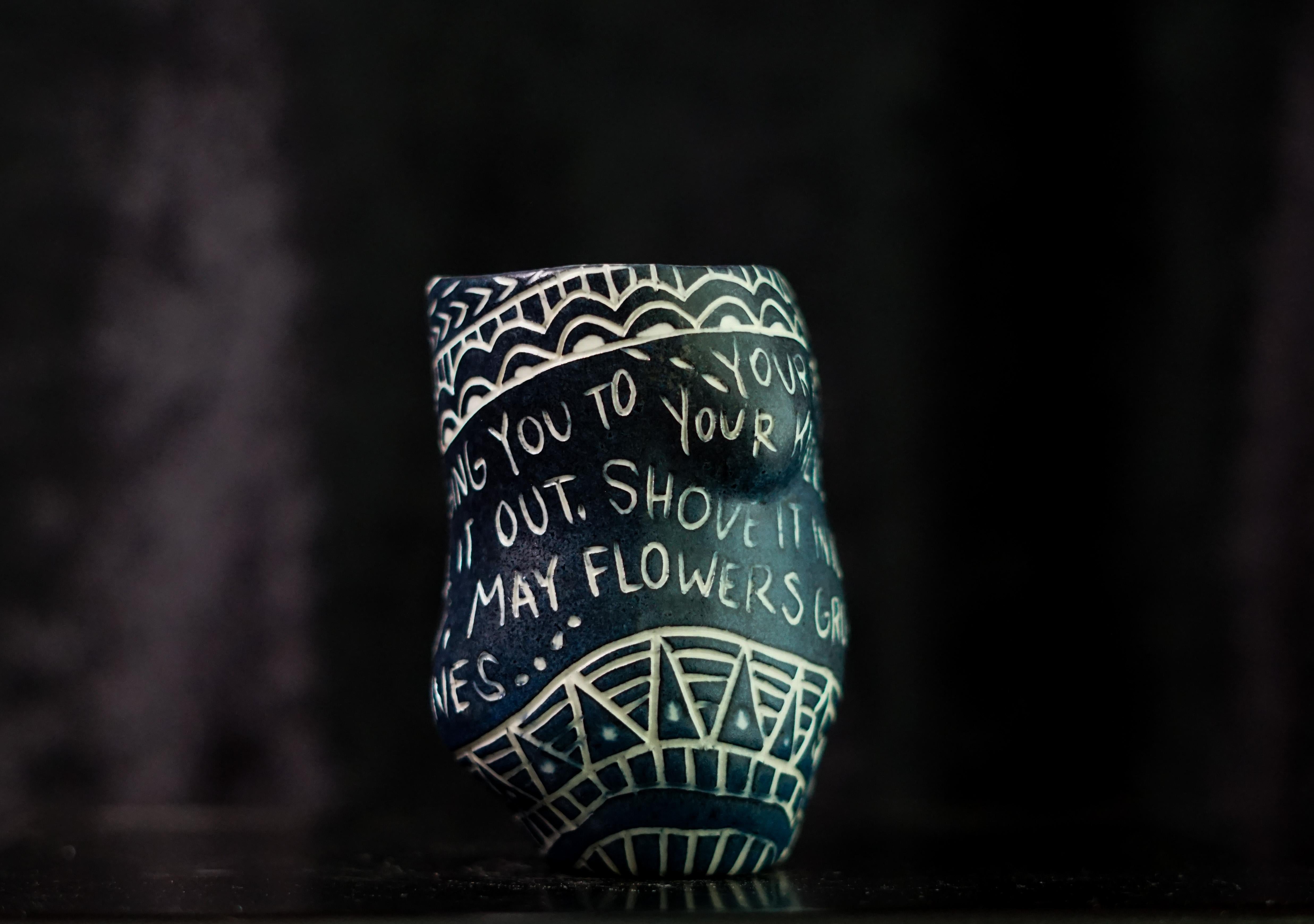 “Your Pulsing Giant Heart...” Porcelain cup with sgraffito detailing  For Sale 2