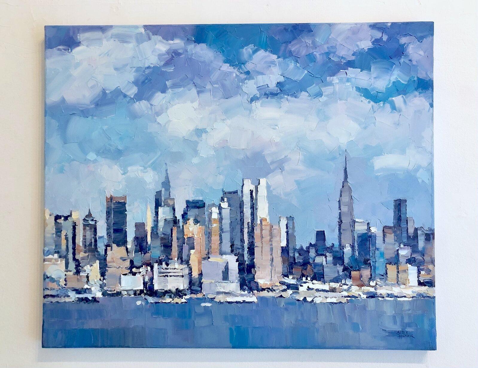 Clear Skies, NYC-Original Abstract cityscape-landscape painting-contemporary Art - Abstract Expressionist Painting by Alex Hook Krioutchkov