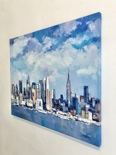 Clear Skies NYC-Original Abstraktes Stadtbild-Wasserlandschaft-Gemälde-Zeitgenössische Kunst