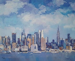 Clear Skies NYC-Original Abstract cityscape-waterscape painting-contemporary Art