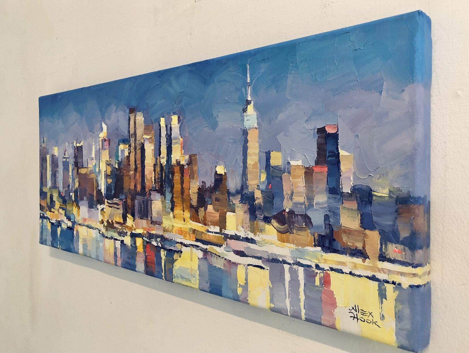 Manhattan Lights, NYC-original abstract cityscape oil painting-contemporary Art - Abstract Expressionist Painting by Alex Hook Krioutchkov