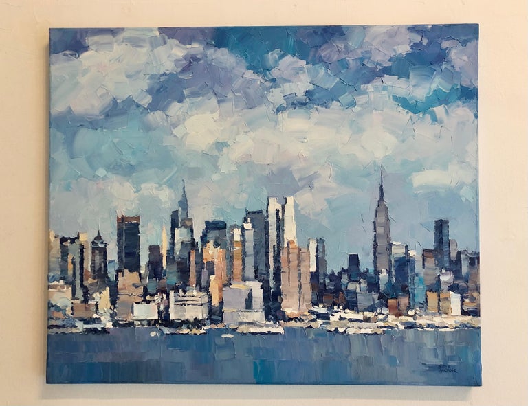 New York City 12 - abstract landscape blue sea oil painting modern contemporary - Painting by Alex Hook Krioutchkov