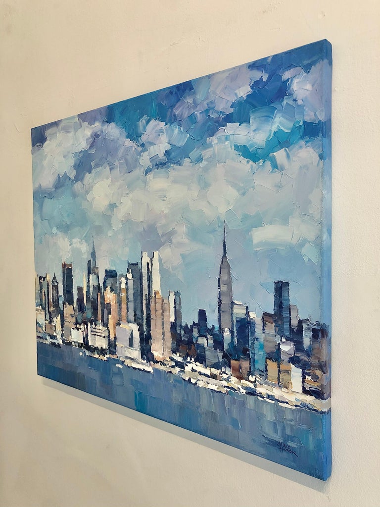 New York City 12 - abstract landscape blue sea oil painting modern contemporary - Abstract Expressionist Painting by Alex Hook Krioutchkov