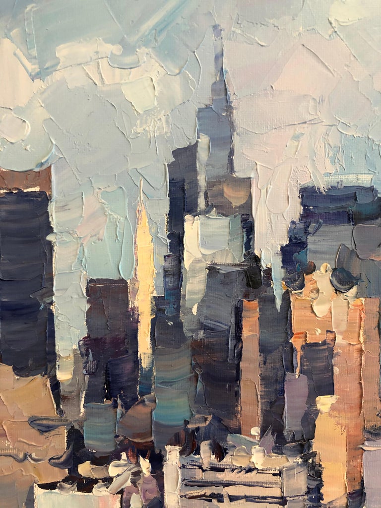 New York City 12 - abstract landscape blue sea oil painting modern contemporary - Gray Abstract Painting by Alex Hook Krioutchkov