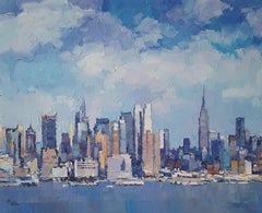 New York City 12 - peinture à l'huile abstraite de paysage marin moderne - étude côtière