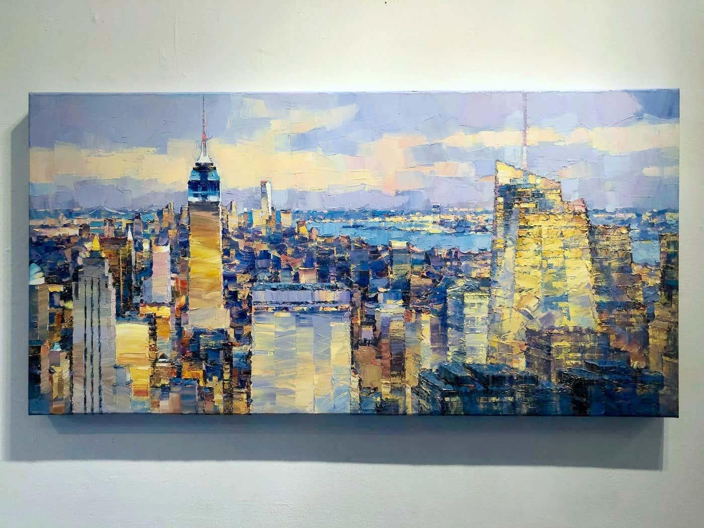 NYC Panorama-original abstract cityscape-landscape oil painting-contemporary Art - Painting by Alex Hook Krioutchkov