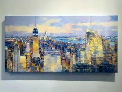 NYC Panorama-peinture à l'huile abstraite originale de paysage urbain-paysage-art contemporain