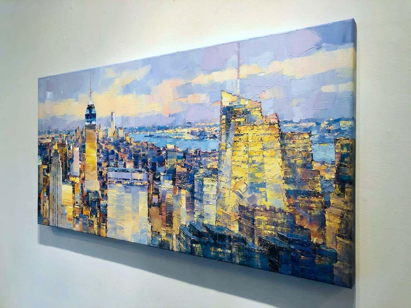 NYC Panorama-original abstract cityscape-landscape oil painting-contemporary Art - Abstract Expressionist Painting by Alex Hook Krioutchkov