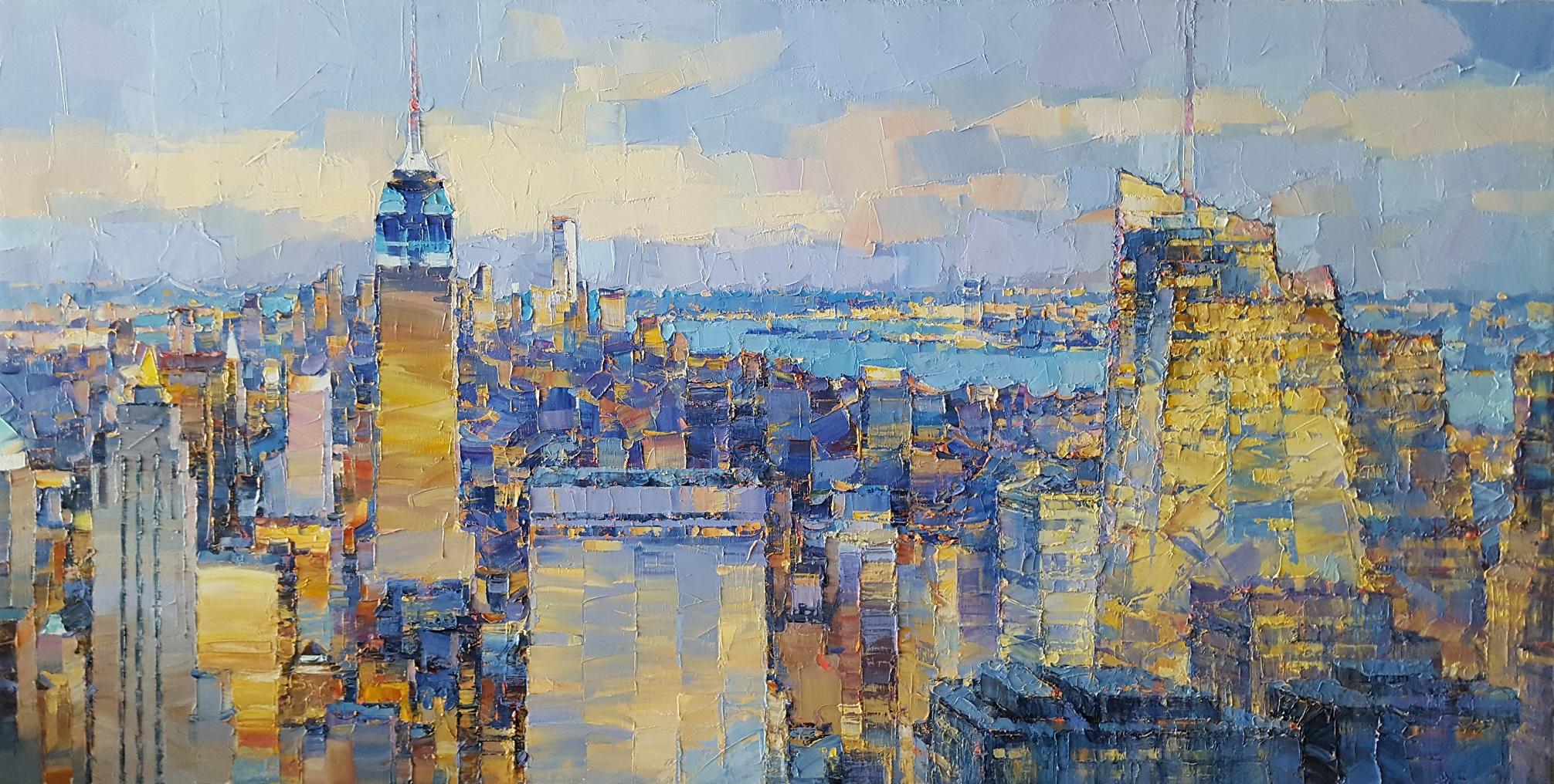 Alex Hook Krioutchkov Landscape Painting - NYC Panorama-original abstract cityscape-landscape oil painting-contemporary Art