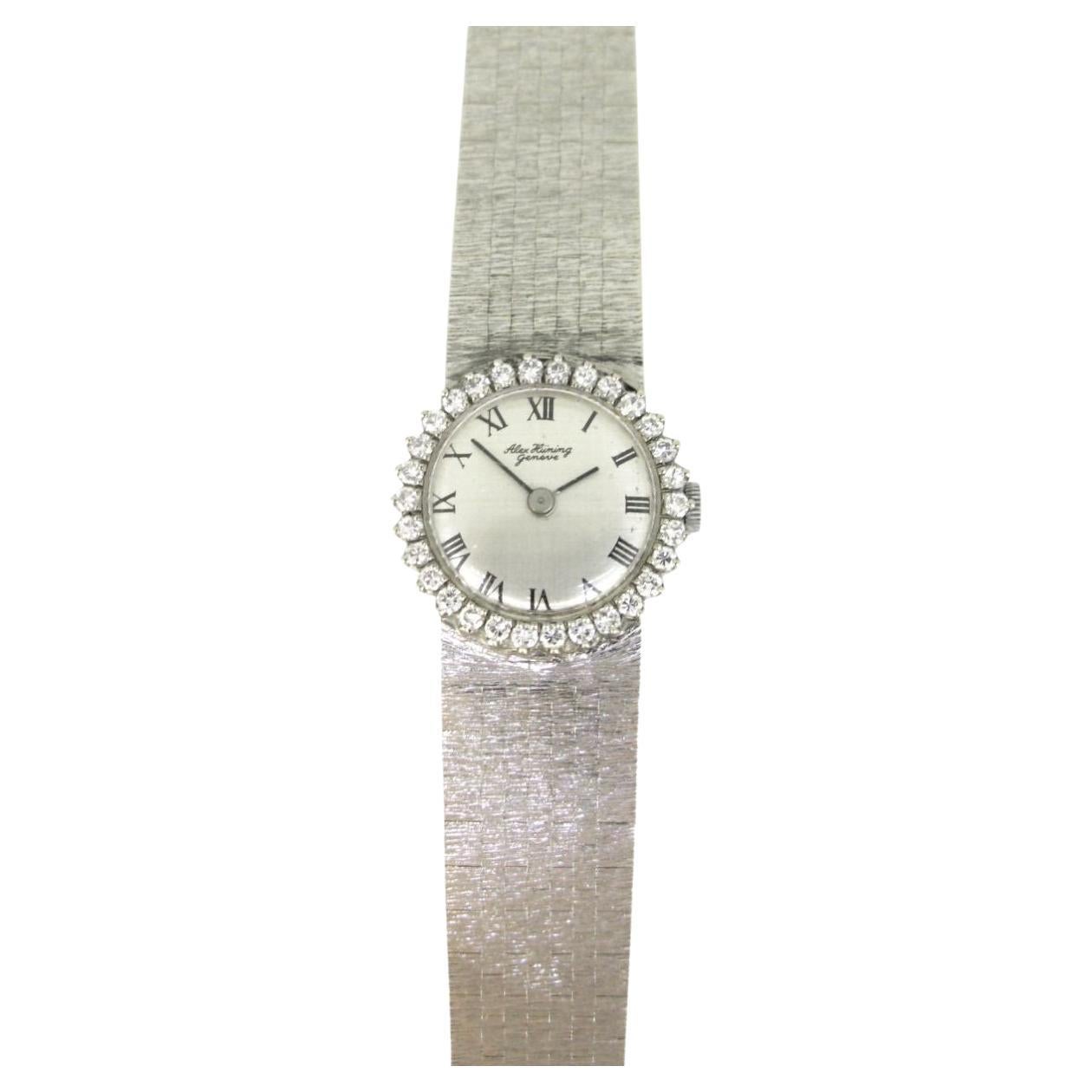 Alex Hüning Lady Diamond White Gold Manual Wind Wristwatch For Sale