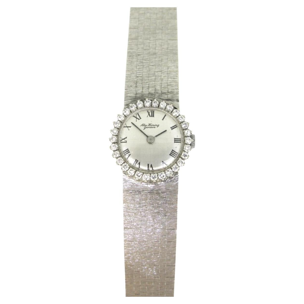 Montre-bracelet à remontoir manuel en or blanc Alex Diamond Lady